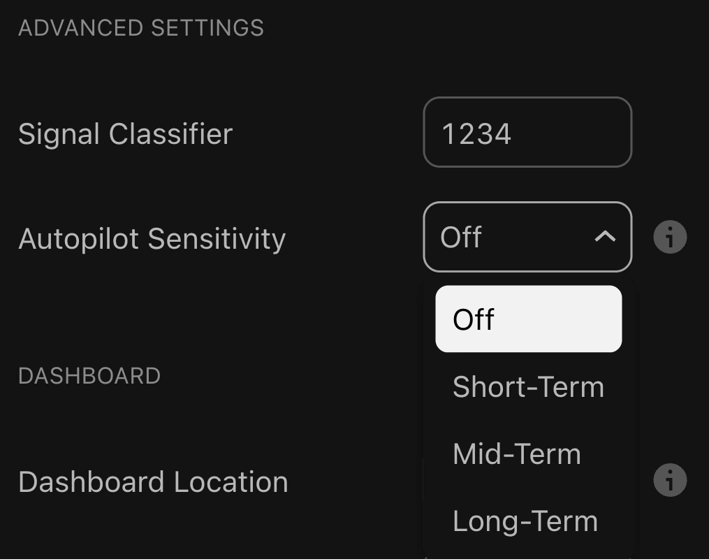 Autopilot Sensitivity options