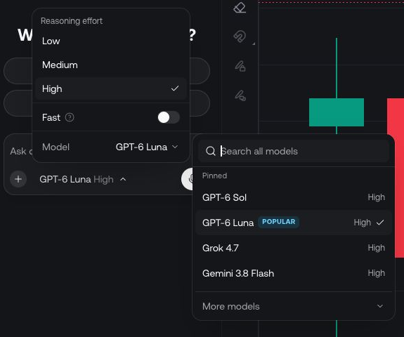 Quant model picker with reasoning effort, Fast, and pinned models